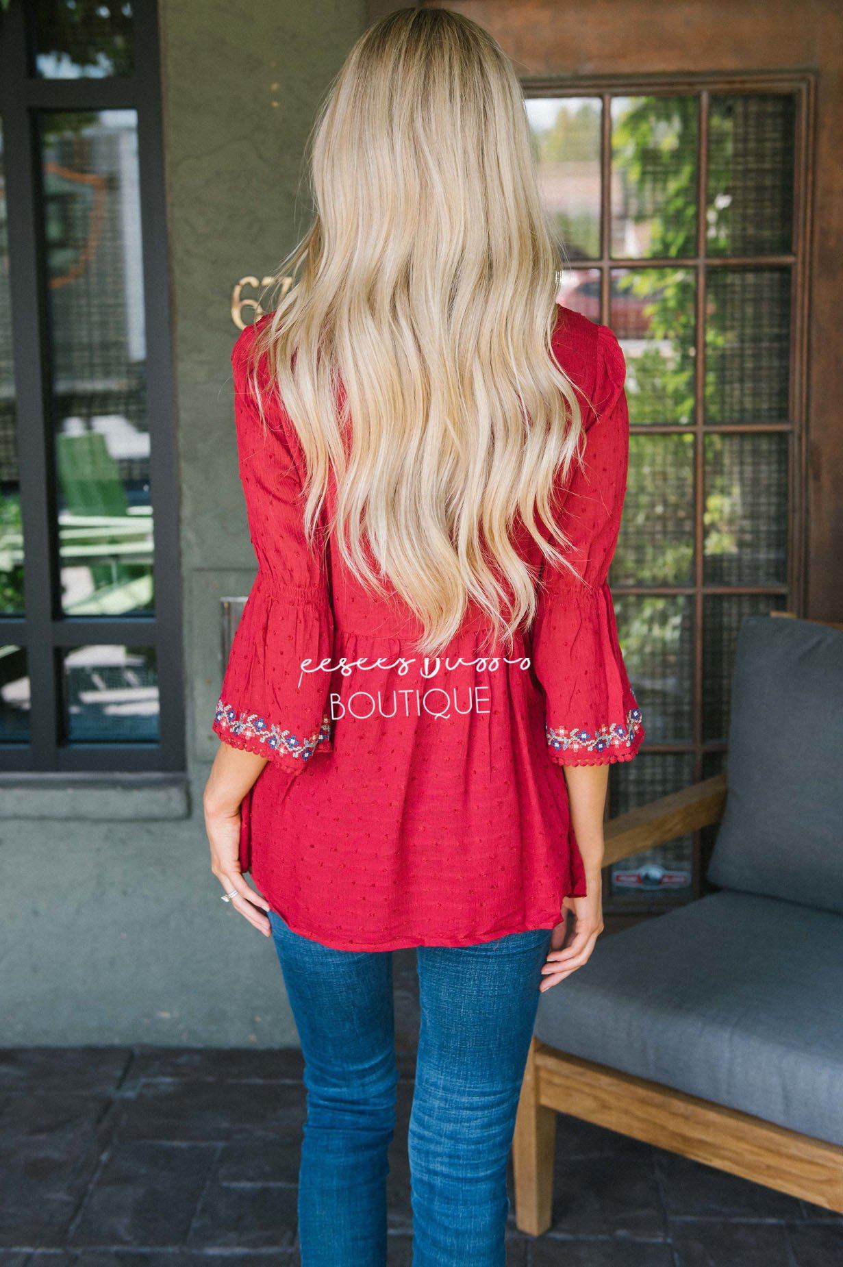 Vivid Fall Embroidered Peplum Top