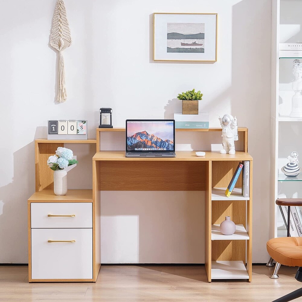 Ivinta Computer Desk with Drawers  52 inches Office Desk with Hutch and Printer Shelf  Modern Writing Desk