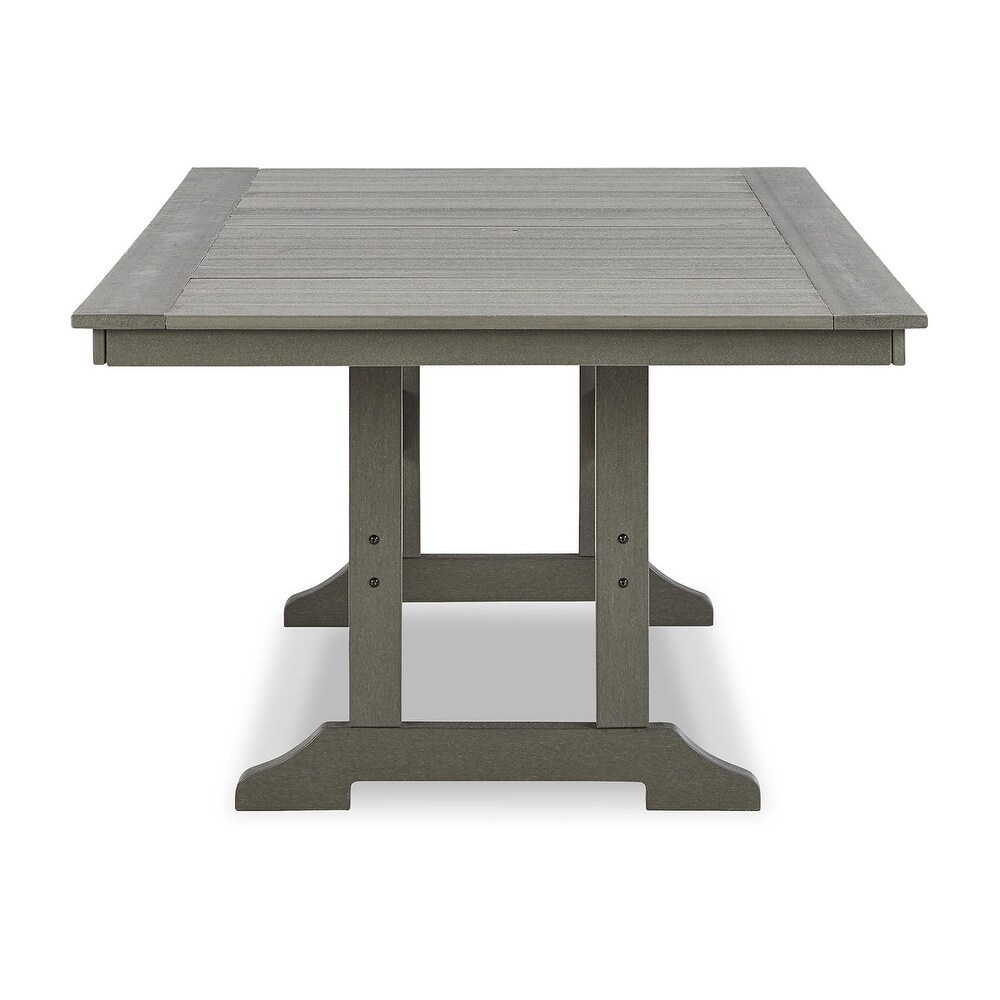 Signature Design by Ashley Visola Gray Rectangular Outdoor Poly  Weather Dining Table with Umbrella Option