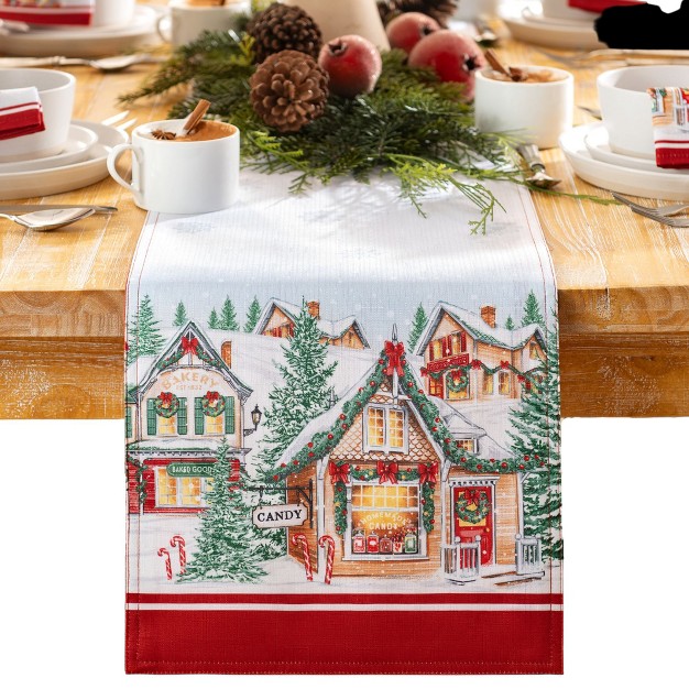 Storybook Christmas Village Holiday Table Runner Mulitcolor 13x70 Elrene Home Fashions