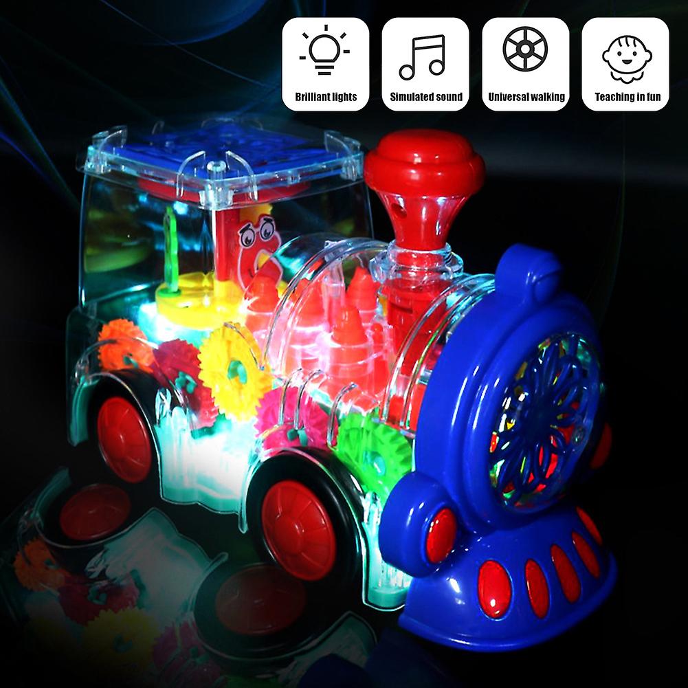 Electric Train Toy With Music Light Transparent Gear Universal Wheel Small Train Children Toy