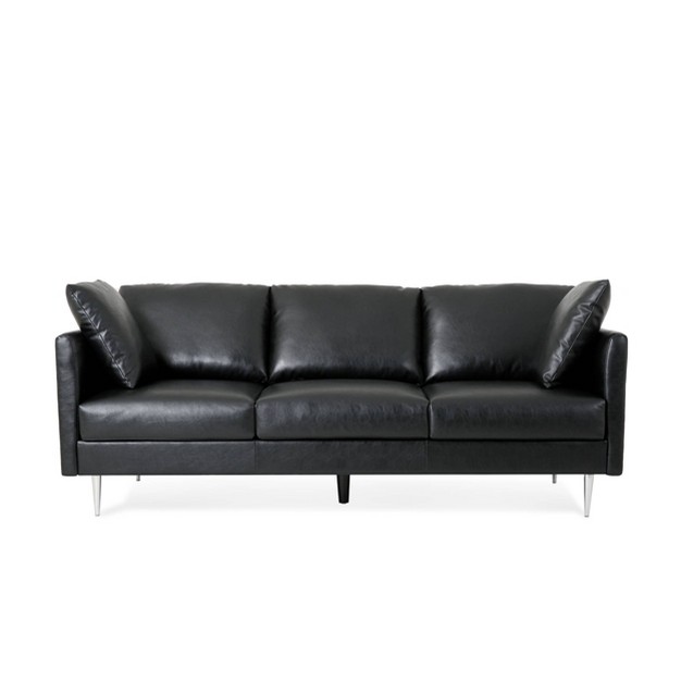 Brockbank Modern Faux Leather 3 Seater Sofa With Pillows Christopher Knight Home