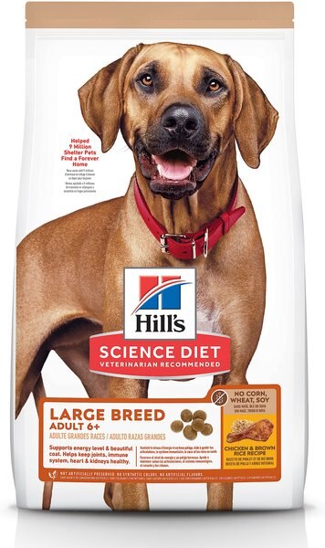 Hill's Science Diet Adult 6+ Large Breed Chicken and Brown Rice Recipe Dry Dog Food， 30-lb bag