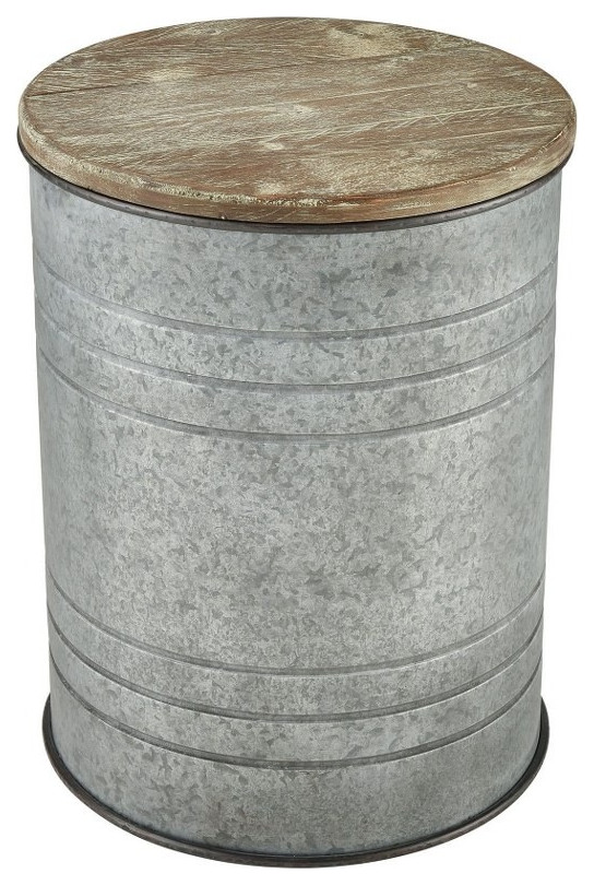 Industrial Wood Top and Steel Body  Galvanized Steel Finish Drum Style Base   Farmhouse   Side Tables And End Tables   by Bailey Street Home  Houzz