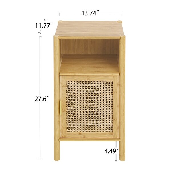 Bamboo and Rattan 1 door cabinet， Bedside Table Accent End Table Side Table for Bedroom， Living Room