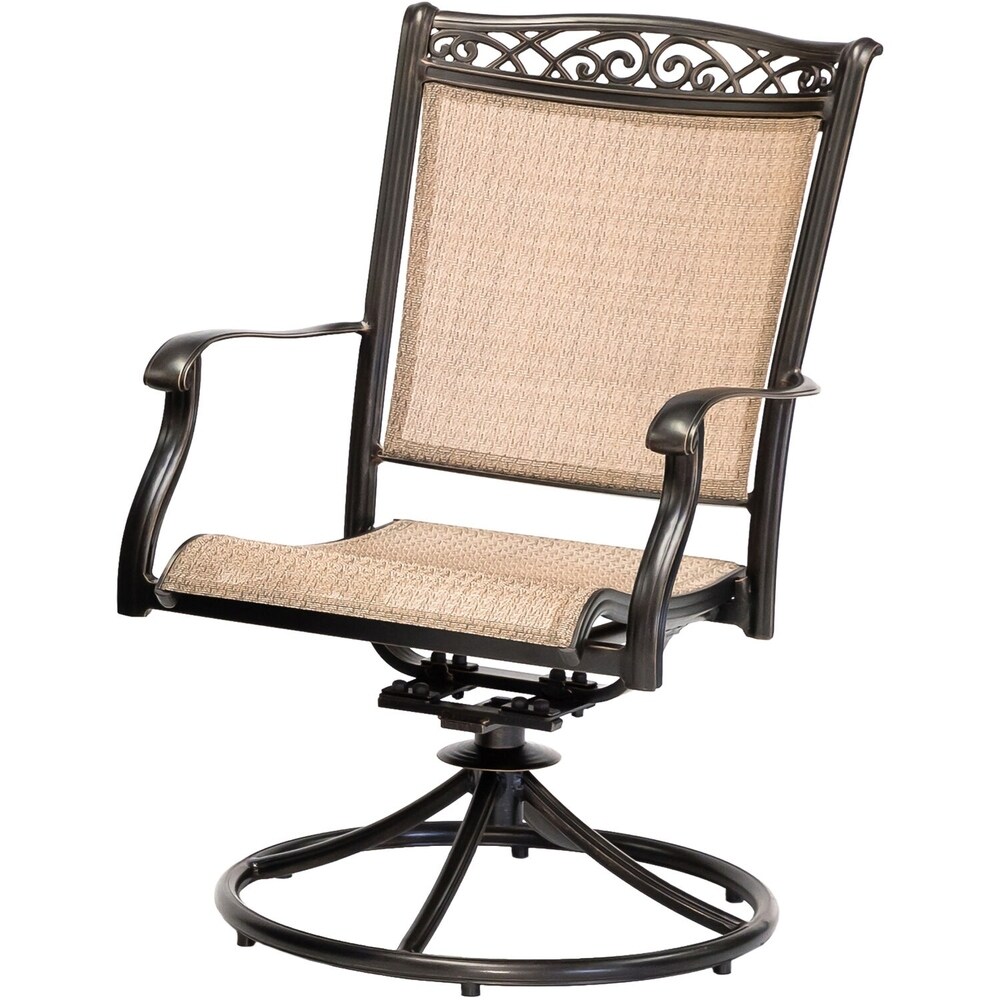 Hanover Fontana 7 Piece Outdoor Dining Set with 2 Sling Swivel Rockers  4 Sling Chairs  and a 38 In. x 72 In. Cast Top Table