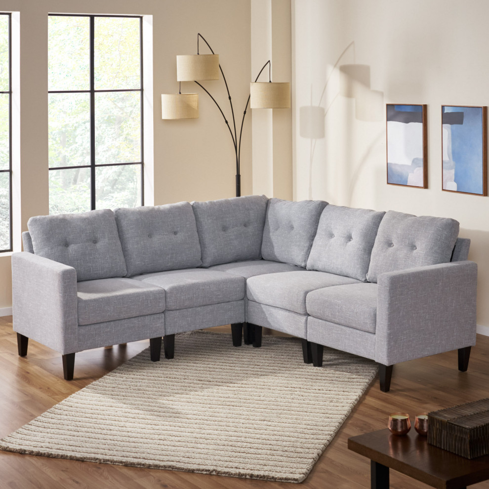 GDF Studio Marsh Mid Century Modern Sectional Sofa Set  Gray Tweed   Transitional   Sectional Sofas   by GDFStudio  Houzz