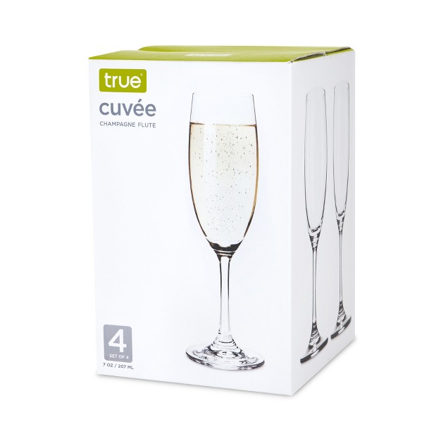 True Cuv e Champagne Flutes Lead free Crystal Sparkling Wine Glasses Stemmed Wine Glass Set Set Of 4 7 Ounces Clear Finish