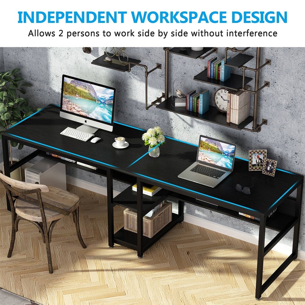 Two Person Desk with Bookshelf  Double Office Desk