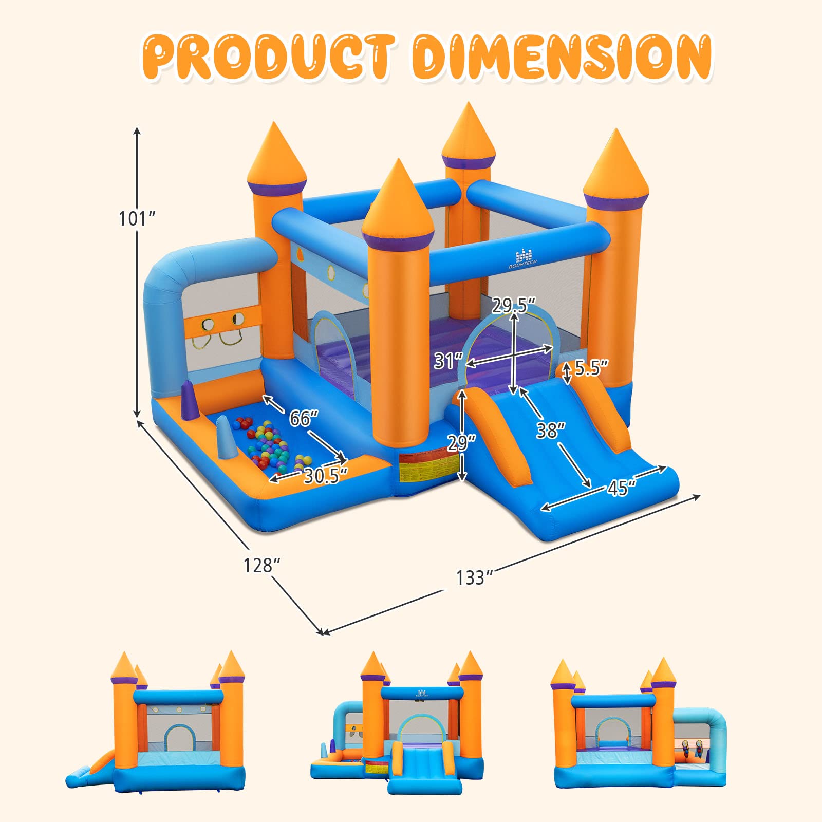 BOUNTECH Inflatable Bounce House, Bouncy House for Toddler Kids 5-12 Backyard Party Fun w/735W Blower, Basketball Hoop, Ball Throwing