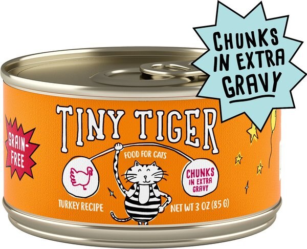 Tiny Tiger Chunks in EXTRA Gravy Turkey Recipe Grain-Free Canned Cat Food