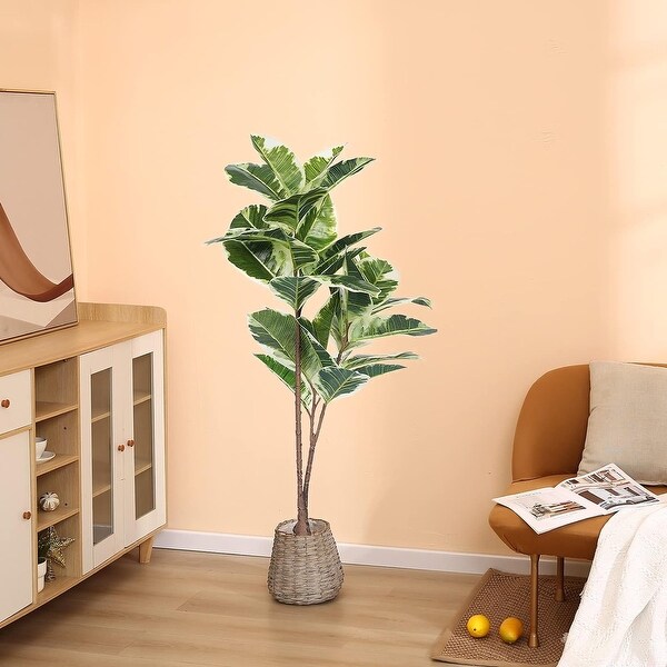 Artificial Rubber Tree Plant 43in Tall Faux Ficus Tree