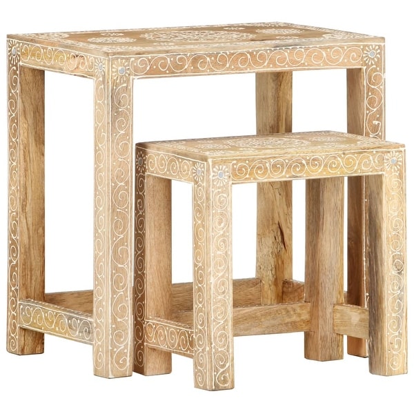 vidaXL 2 Piece Hand-painted Side Table Set Solid Mango Wood - 17.7