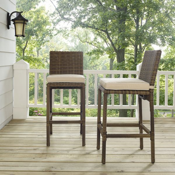 Bradenton 2Pc Outdoor Wicker Bar Height Bar Stool Set