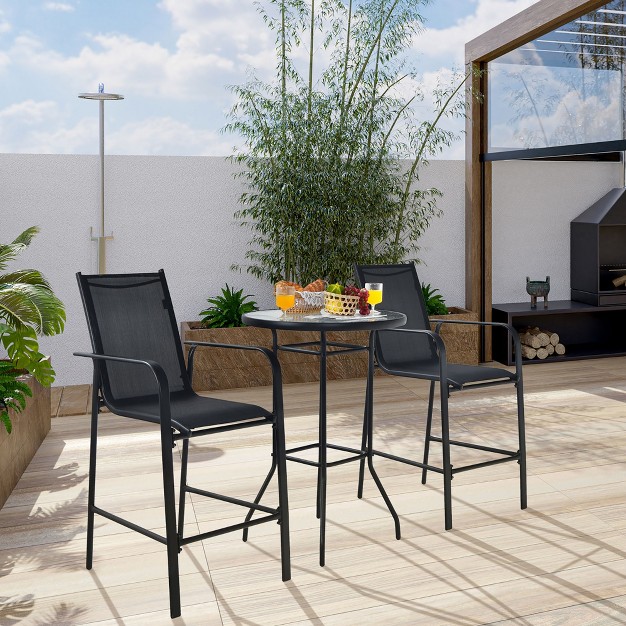 Costway 3 Pcs Outdoor Patio Bar Table Stool Set Height Tempered Glass Top