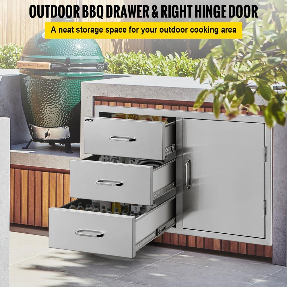 VEVOR 38.1 in. W x 22.6 in. H x 20.8 in. D Outdoor Kitchen Drawers Stainless Steel BBQ Access Drawers with Handle CTG23X38.9X21.101V0