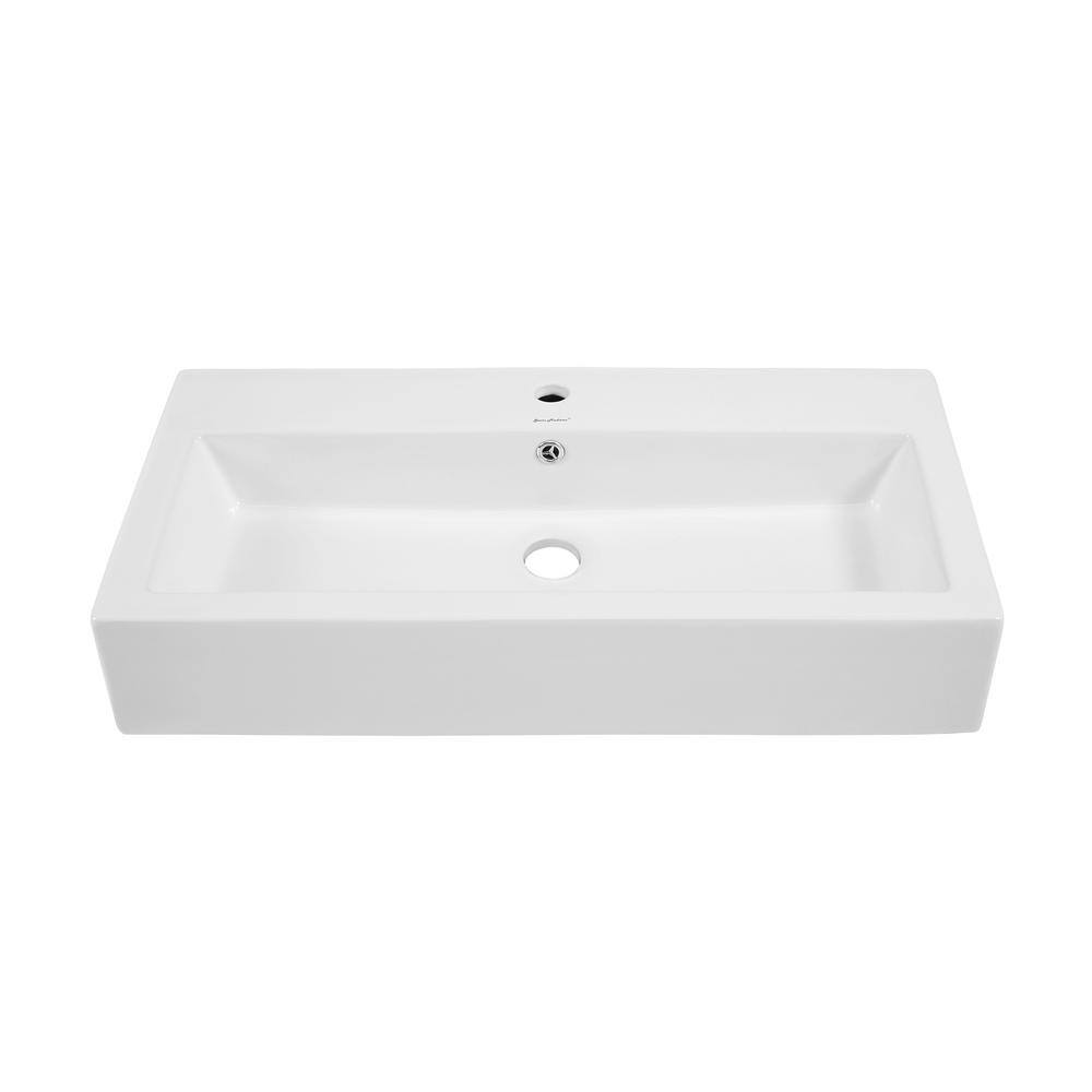 Swiss Madison Voltaire Wide Rectangle Vessel Sink in White SM-VS292