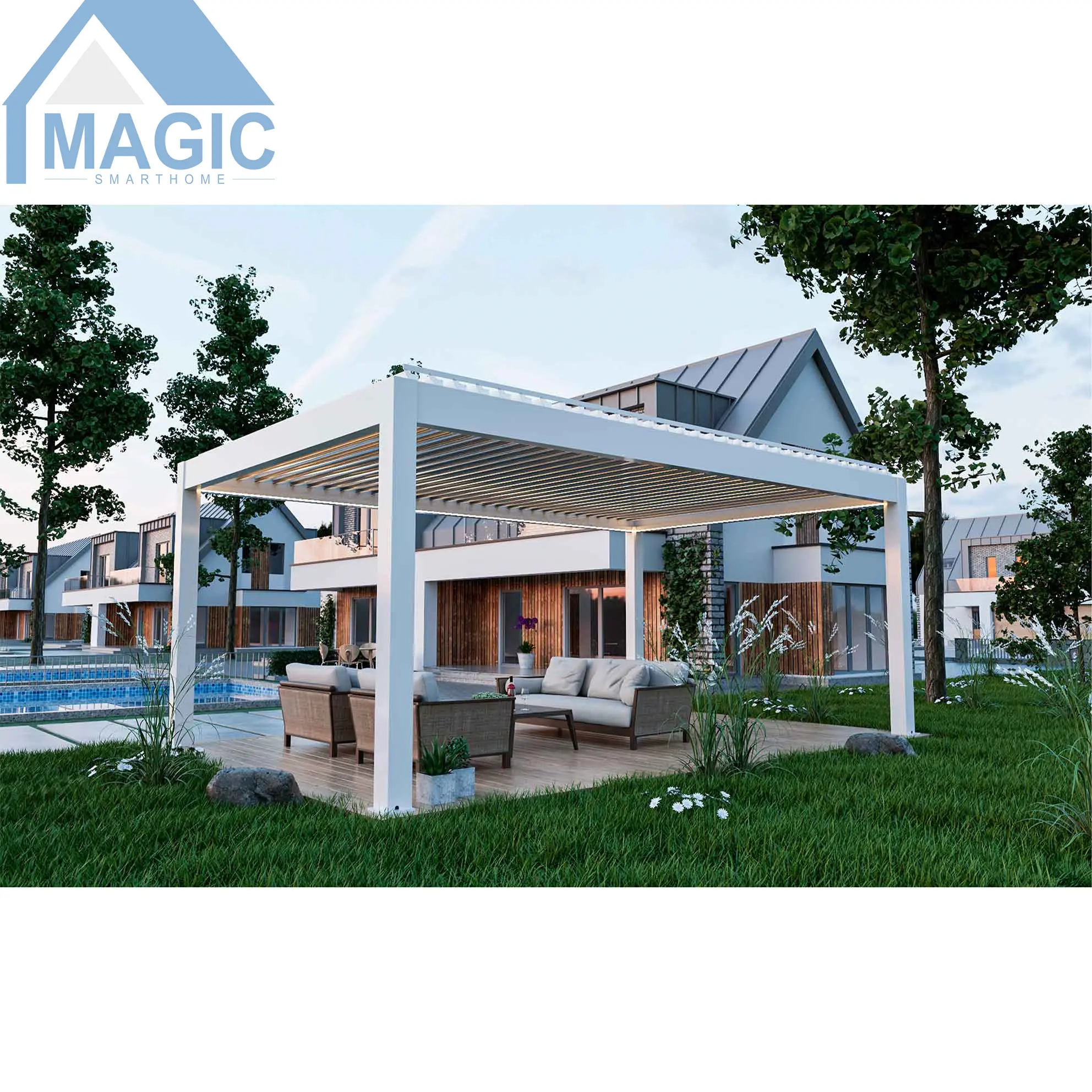 Modern Design Bioclimatic Awning Patio Gazebo Aluminum Outdoor Modern Louvre Pergola Roof factory directly supply fast delivery