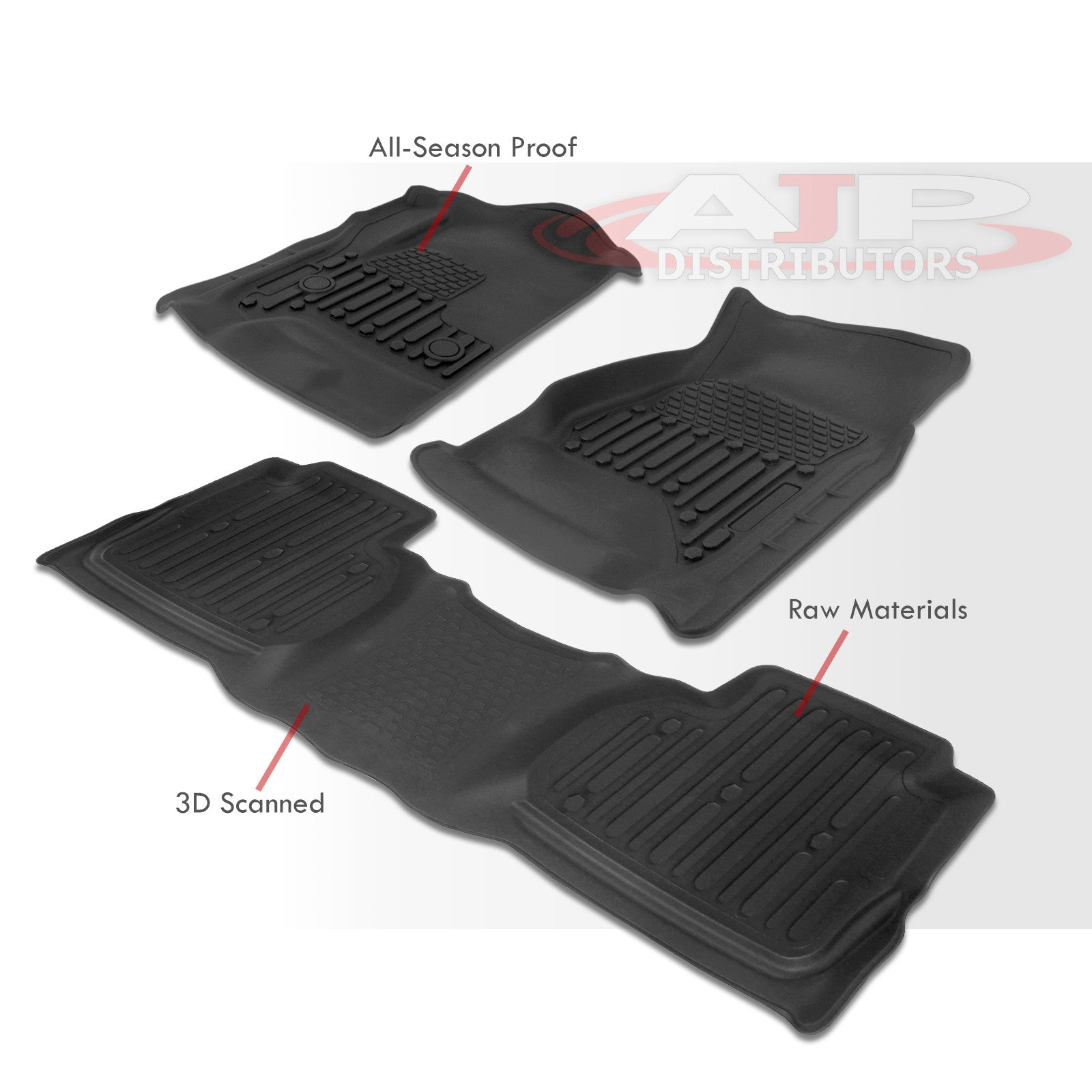 AJP Distributors 3-Piece All Weather Season Guard Rubber Floor Mats Liner Front Rear Compatible/Replacement For Silverado Sierra Double Extended Cab 1500 2500HD 3500 HD 2014 2015 2016 2017 2018 2019