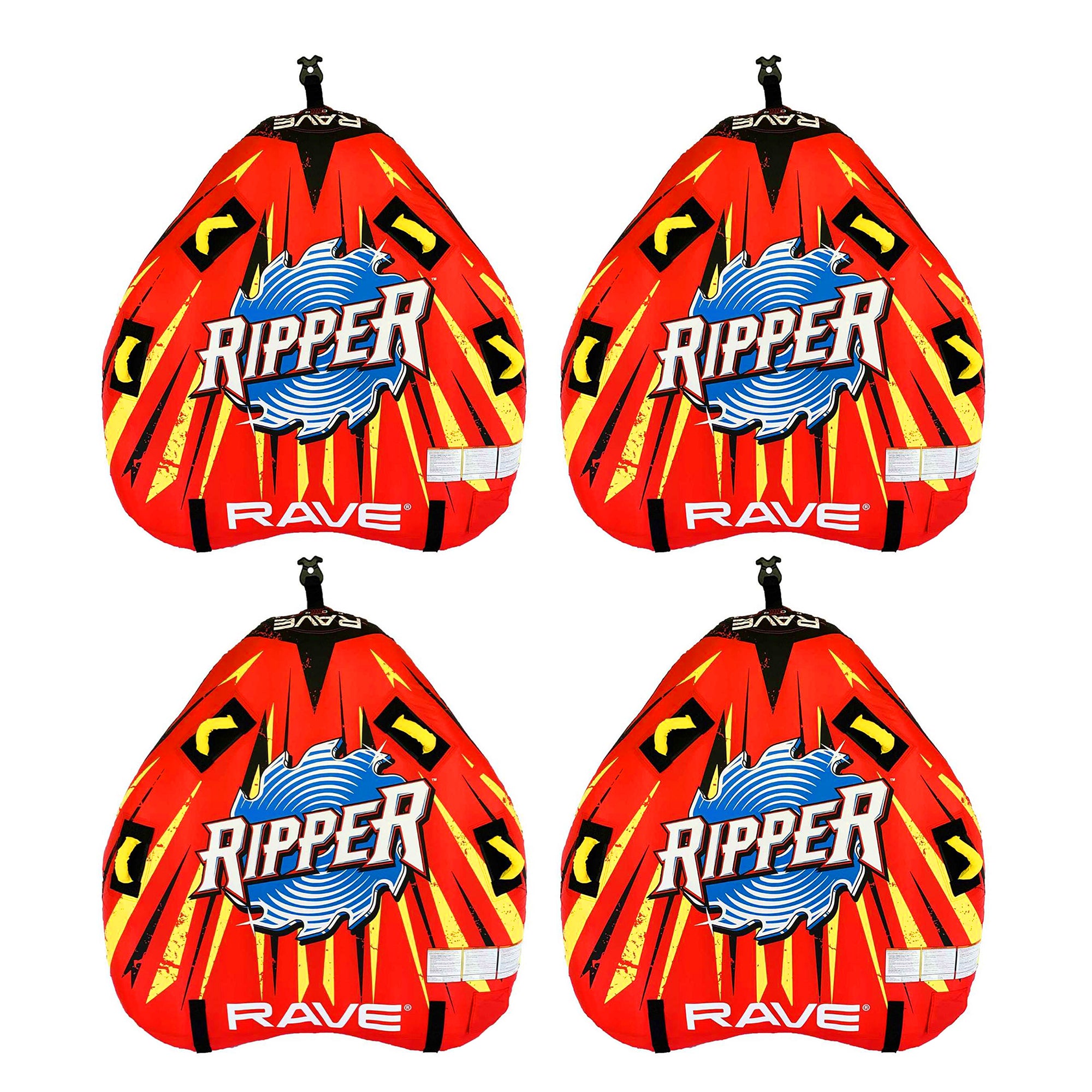 RAVE Sports Ripper 2 Rider Inflatable Towable Boat Floats， Red (4 Pack)