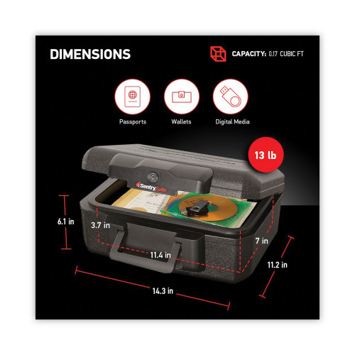 SentrySafe 1200 Series Fire Chest， 0.18 cu ft， 14.3w x 11.2d x 6.1h， Black