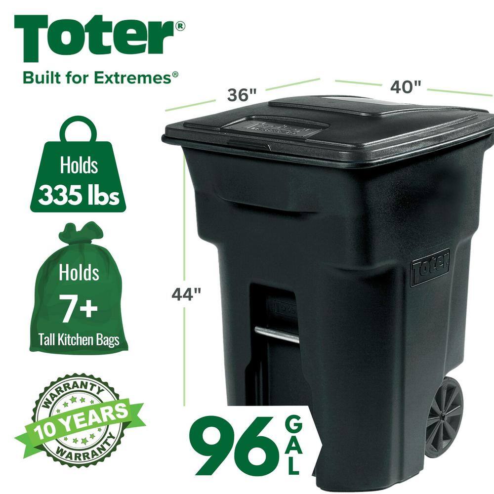 Toter 96 Gallon Black Rolling Outdoor GarbageTrash Can with Wheels and Attached Lid 79296-R2200