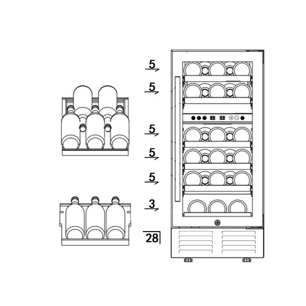 15 Inch Wine Cooler Refrigerators 28 Bottle Fast Cooling Low Noise Wine Fridge