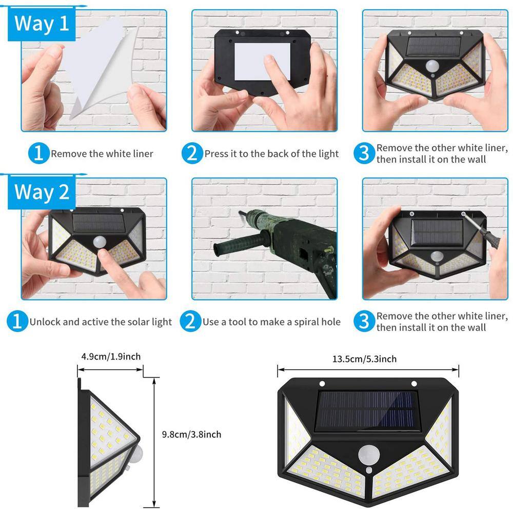 SOWAZ Upgraded 3.7-Watt 270-Degree Black Motion Activated Outdoor Integrated 100 LED Thin Wall Security Light (2-Pack) OSLX2