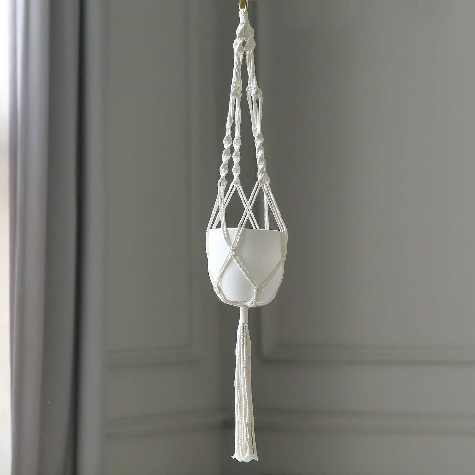 2 Pack Ivory Macrame Indoor Hanging Planter Basket Cotton Ropes, Decorative Flower Pot Holder With Tassel, Boho Chic Home Decor