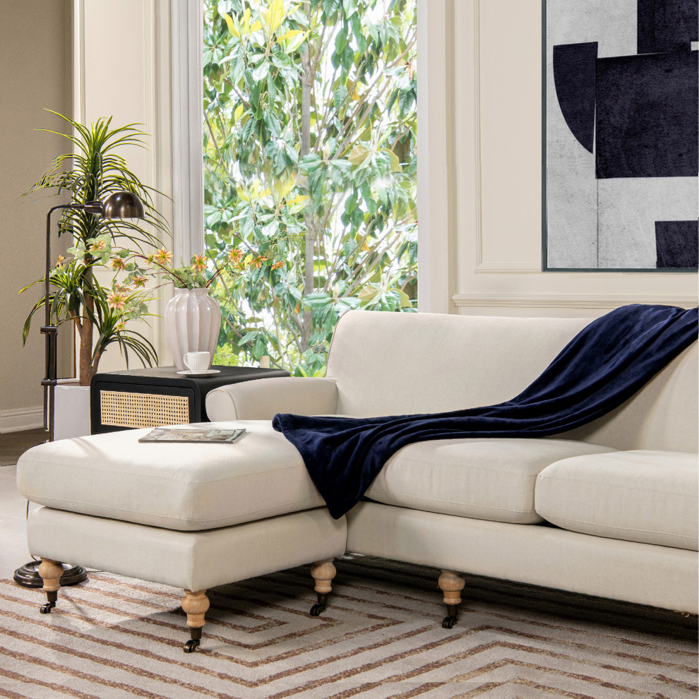 Alana 88 quotL Shape Reversible Sectional Sofa  Light Beige Linen   Traditional   Sectional Sofas   by Jennifer Taylor Home  Houzz