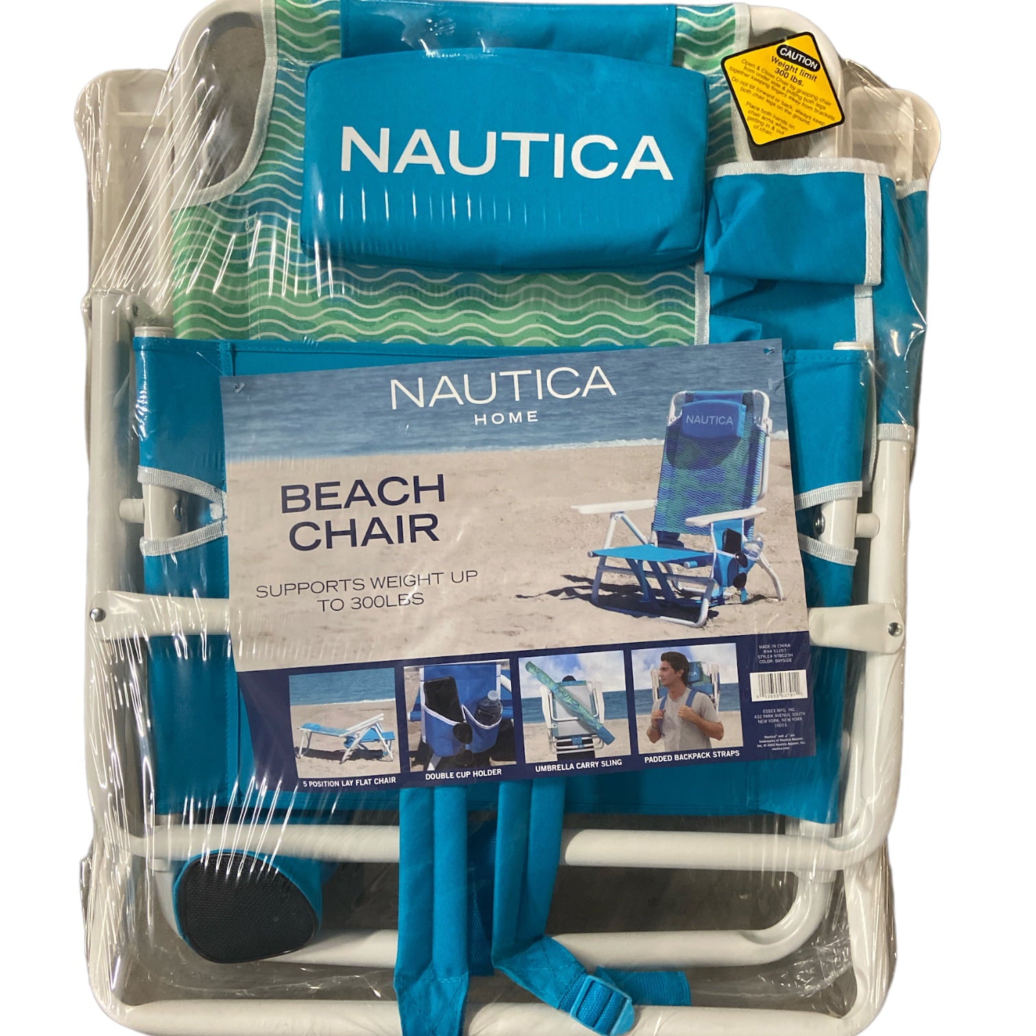 Nautica Portable Beach Chair， Double Cup Holder， Padded Straps (Bayside)