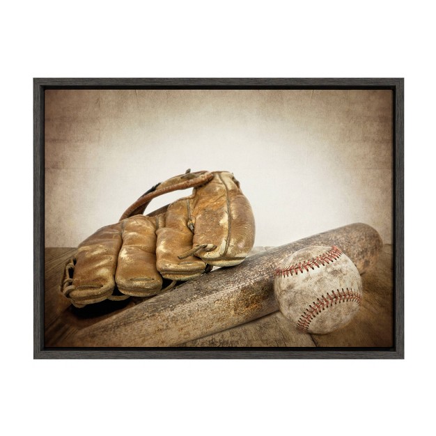 X 24 quot Sylvie Baseball Glove And Bat Framed Canvas By Shawn St Peter Gray Designovation