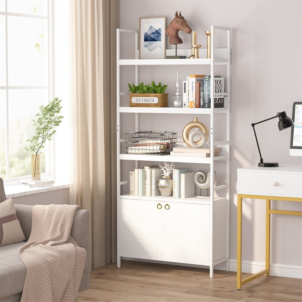 Bookcase with Door  Etagere Bookshelf with Storage Cabinet  Display Shelf