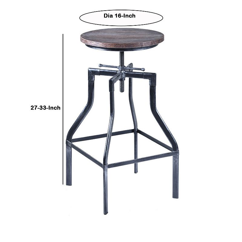 Round Wood Top Adjustable Barstool with Sculpted Metal Legs， Gray