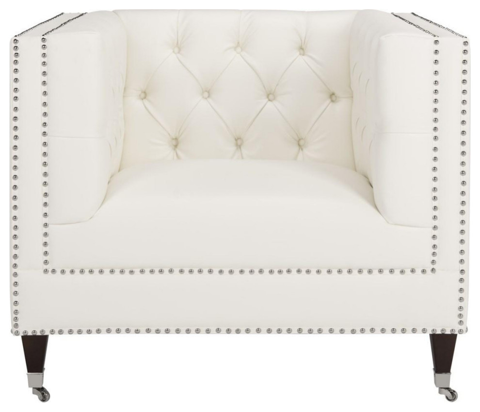 Burrell Tufted Leather Chair  White   Transitional   Armchairs And Accent Chairs   by Rustic Home Furniture Deco  Houzz