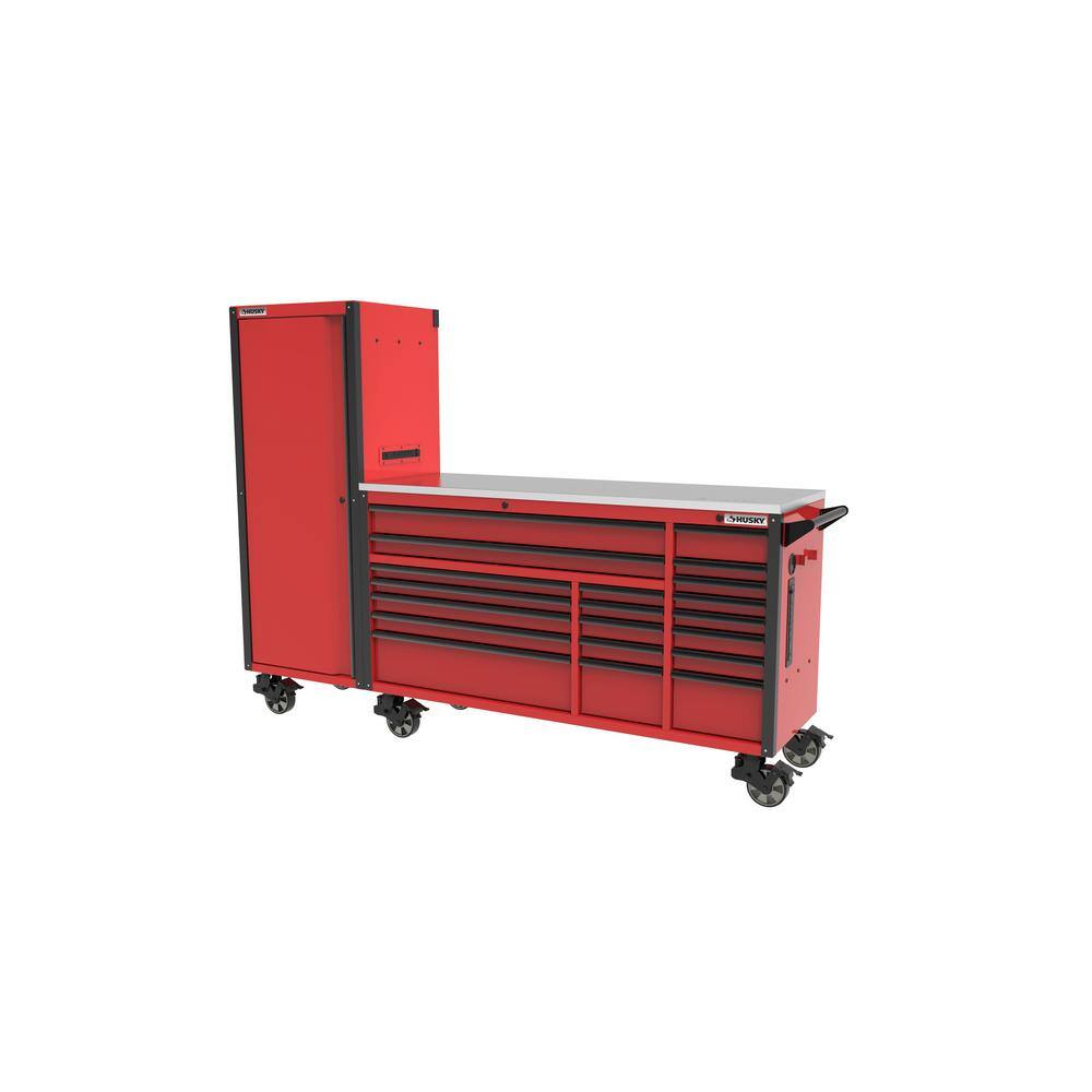 Husky 72 in. W x 24.5 in. D Professional Duty 20-Drawer Mobile Workbench Tool Storage Combo with Side Locker in Red HPROSUITE7RED