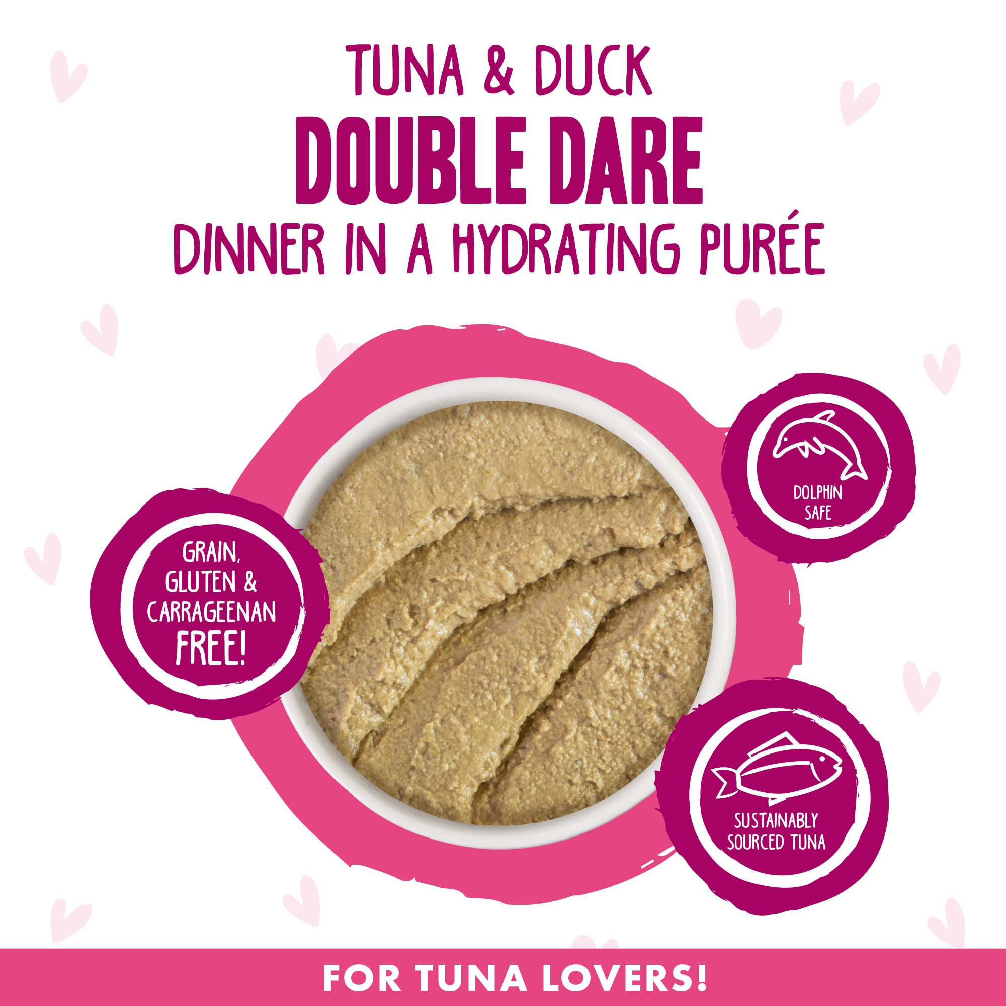 B.F.F. P.L.A.Y. Double Dare Tuna  Duck Dinner in a Hydrating Puree Wet Cat Food， 2.8 oz.， Case of 12