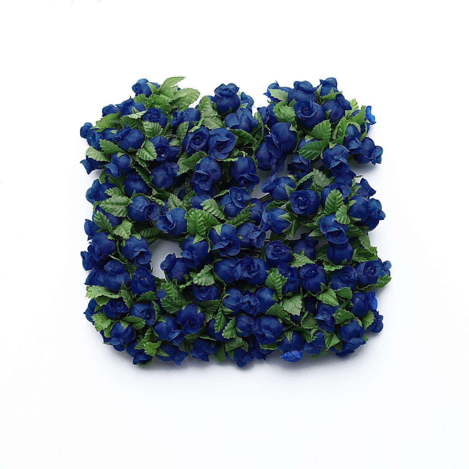 144 Pcs Royal Blue Wired Rose Flowers For Bridal Bouquet Craft Embellishment