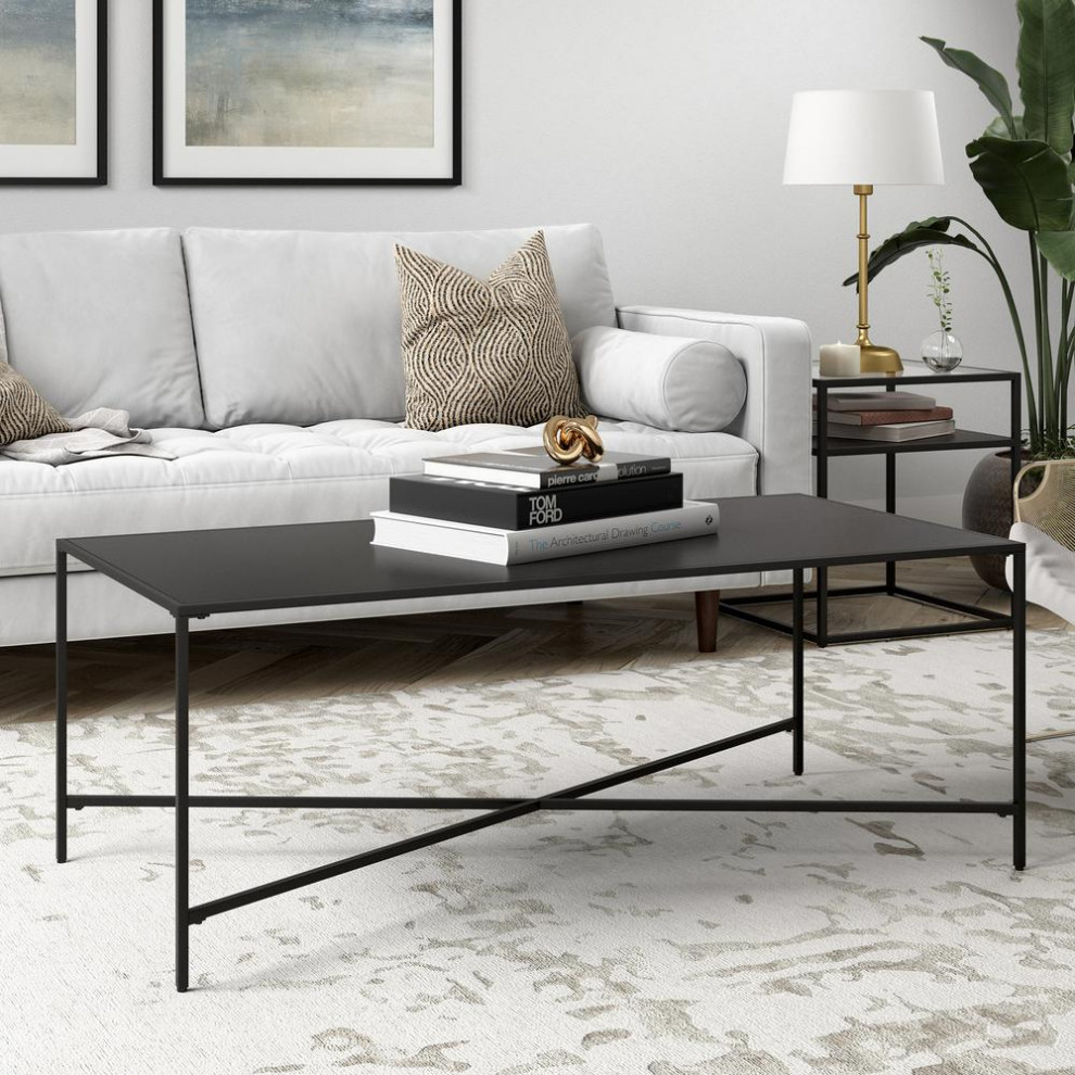 Henley 48  x27 x27Wide Rectangular Coffee Table with Metal Top in Blackened Bronze   Contemporary   Coffee Tables   by BisonOffice  Houzz