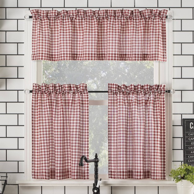 Parkham Farmhouse Plaid Rod Pocket Semi sheer Kitchen Curtain Valance And Tiers Set No 918