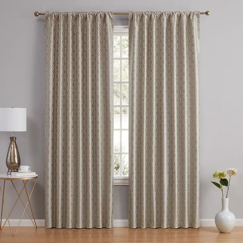 THD Riley Moroccan 100% Complete Blackout Thermal Insulated Energy Savings Heat/Cold Blocking Back Tab Rod Pocket Curtain Drapery Bedroom and Living Room， 2 Panels