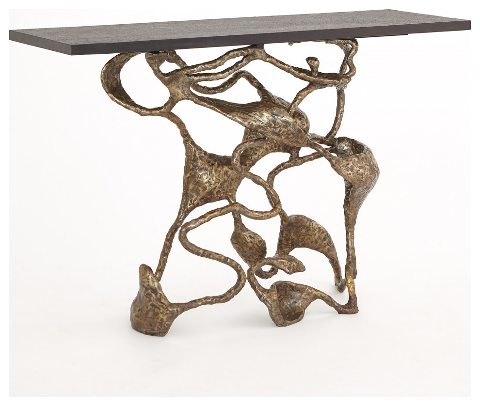 Modern Abstract Sculptural Vines Console Table Bronze Black Marble Organic Shape   Contemporary   Console Tables   by My Swanky Home  Houzz