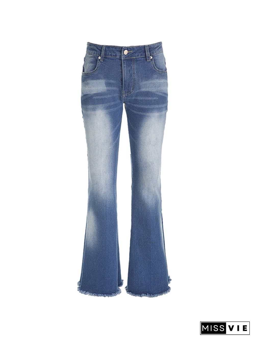 Washed Raw Edge High Waist Flare Jeans