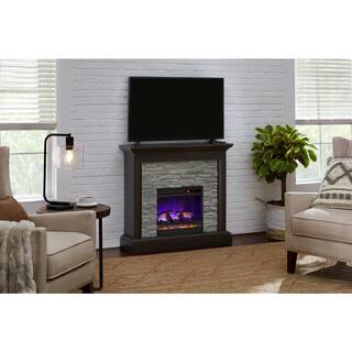 StyleWell Whittington 40 in. W Freestanding Electric Fireplace with Gray Faux Stone in Weathered Brown 150809