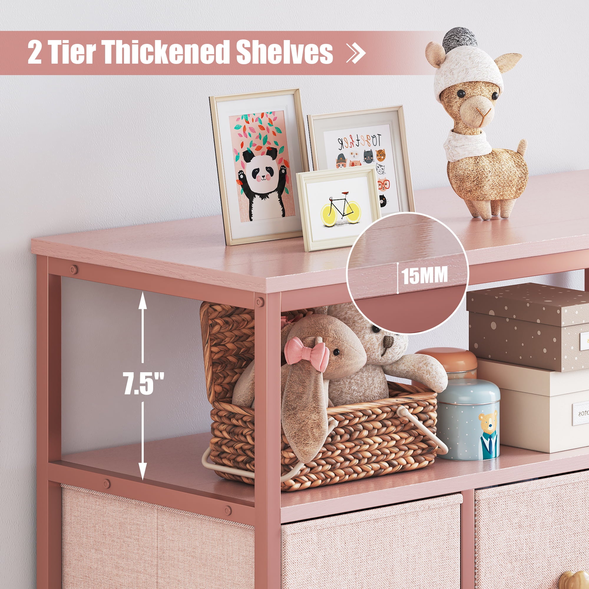 EnHomee Fabric Bedroom Dressers & Chests of Drawers Pink Dresser 7 Drawer Dresser for Bedroom Small Dresser Girls Dresser Tower Storage TV Stand for Closet Nursery Entryway Living Room Guest Room Pink