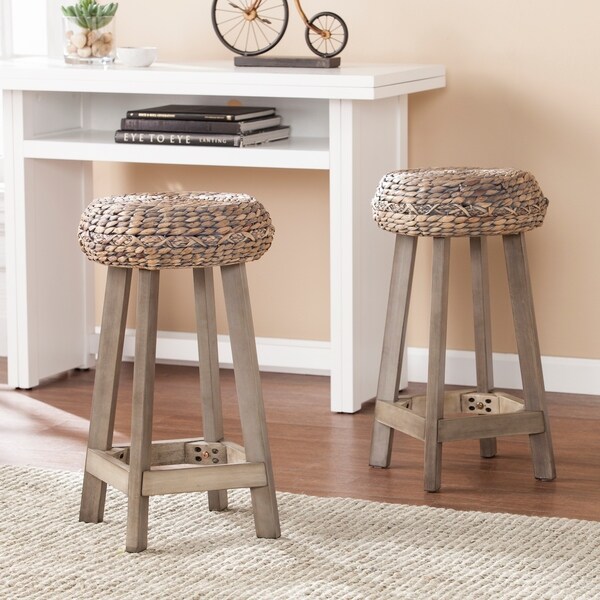 SEI Furniture Belize Grey Washed Wicker Counter Stool (Set of 2)