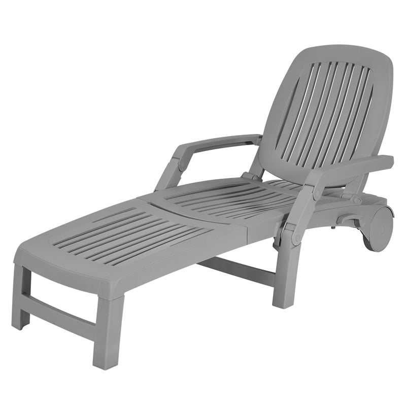 Outdoor Chaise Lounge Chair 6-Position Adjustable Patio Recliner with Wheels