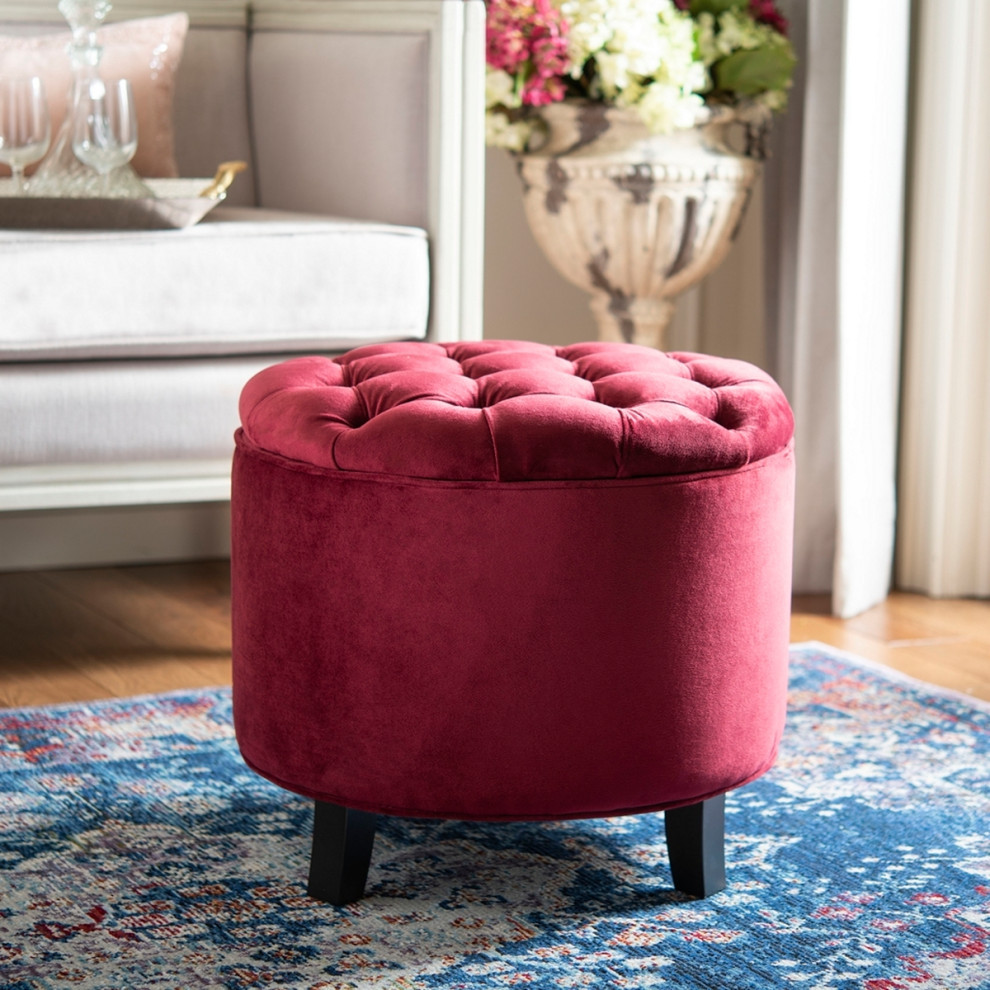 Emma Tufted Storage Ottoman Red Velvet/Espresso   Contemporary   Footstools And Ottomans   by V.S.D Furniture  Houzz