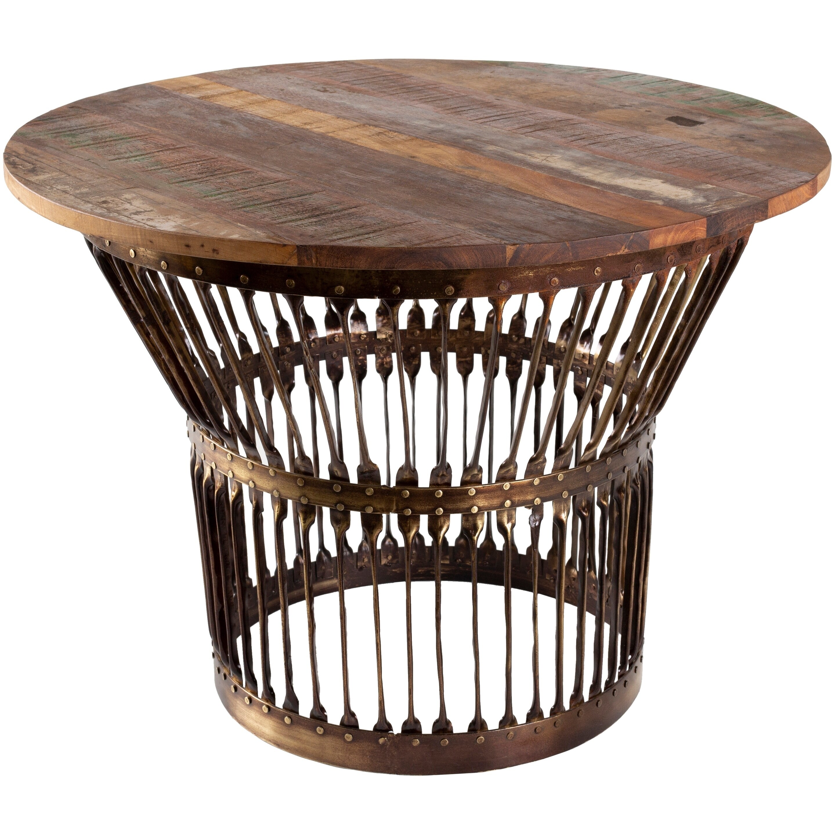 Alba Iron and Wood Drum Coffee Table - Brown