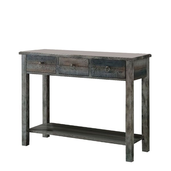 ACME Glancio Rectangular Console Table in Antique Gray and Teal